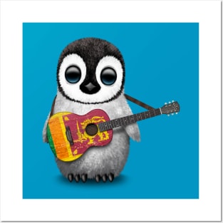 Baby Penguin Playing Sri Lankan Flag Guitar Posters and Art